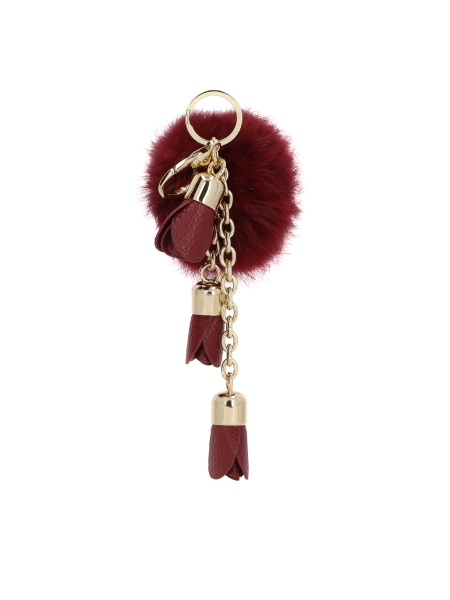 Maroon sleutelhanger met pompon en leren details EMMIE