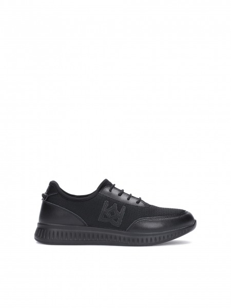 Zwarte slip-on sneakers voor dames, gemaakt van stof en leer LORNE