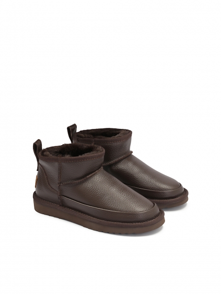 Leren sneeuwlaarzen voor dames in donkerbruine kleur ZULA