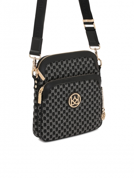 Zwarte boodschappentas in urban stijl versierd met een grijs geborduurd patroon JOLINE