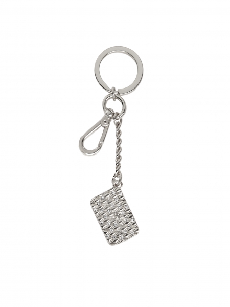 Metalen sleutelhanger met hanger in de vorm van een kleine handtas 