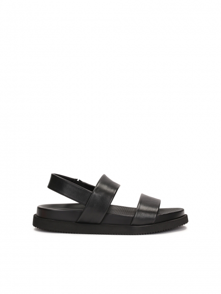 Zwarte leren sandalen met een elastische band NATHAN