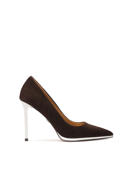 Bruine pumps met zilveren hak ARICIA