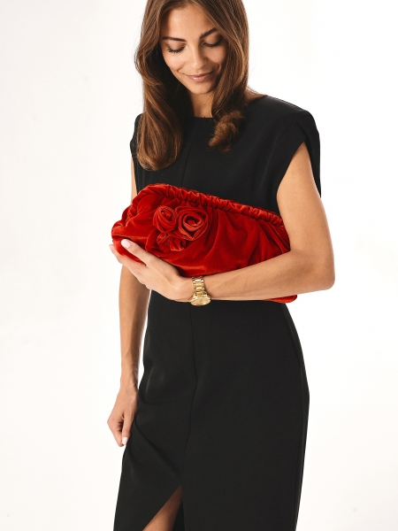 Rode stoffen handtas met grote bloemen EVENING