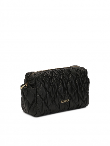 Zwart leren make-uptasje met quilting LEANI