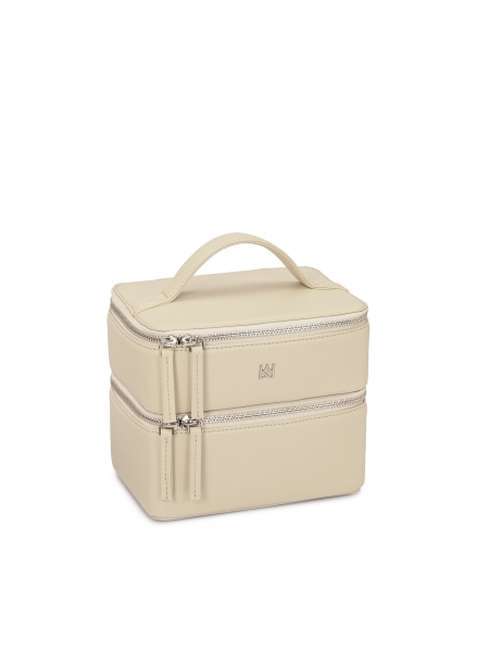 Leren make-uptasje met spiegel en kwasthouders DAISY