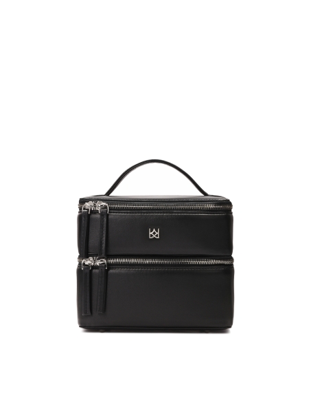 Stijve lederen cosmeticatas met twee niveaus DAISY