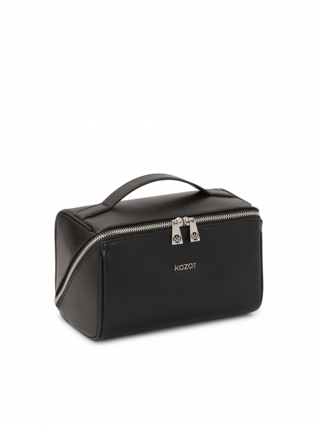 Zwart lederen cosmeticatasje met rits OLENE