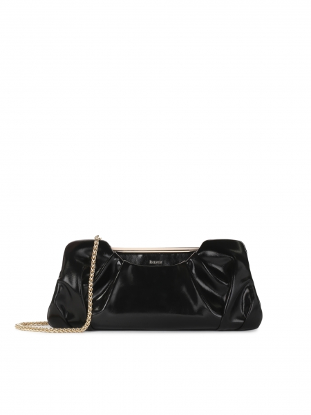 Gerimpelde leren handtas met metalen frame BARI