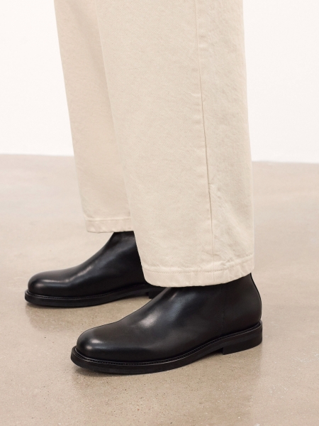 Klassieke zwarte leren herenlaarzen NATANIELO