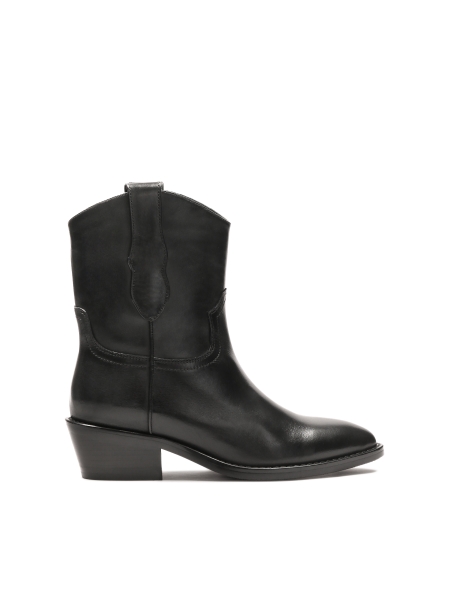 Zwart leren cowboylaarzen met slip-on bovenkant NIRALI