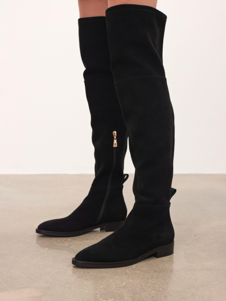 Platte musketiers van suède en stof DAPHNIE