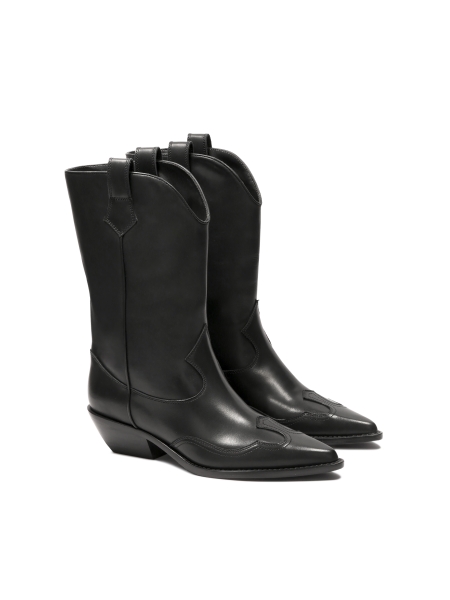 Zwarte cowboylaarzen met lage hak NEREIDA