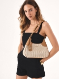Beige gevlochten baguette handtas DARIEN
