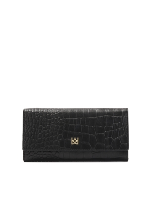 Langwerpige zwarte portemonnee van reliëfleer
