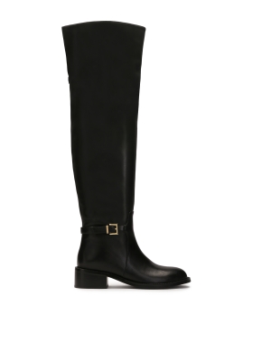 Leren musketiers met platte hakken