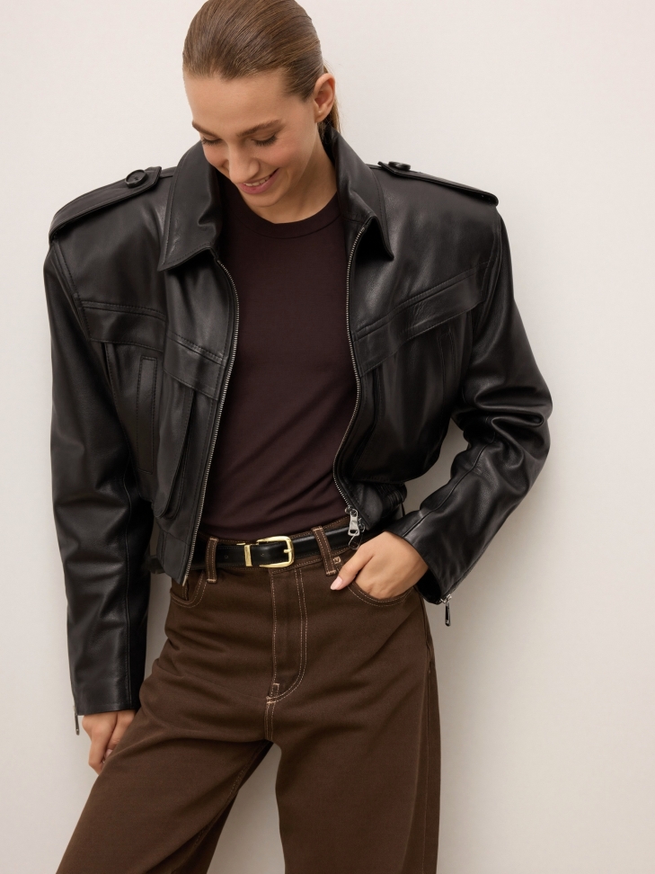 Dubbelzijdige leren damesriem met gouden details MILL