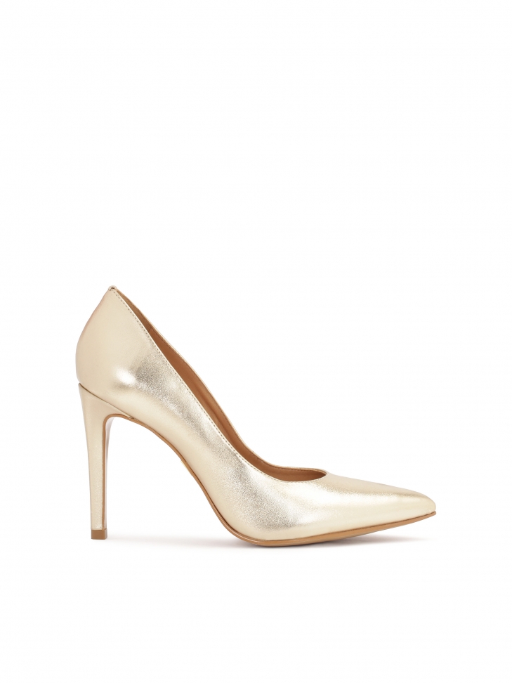 Gouden puntige leren pumps PEONY