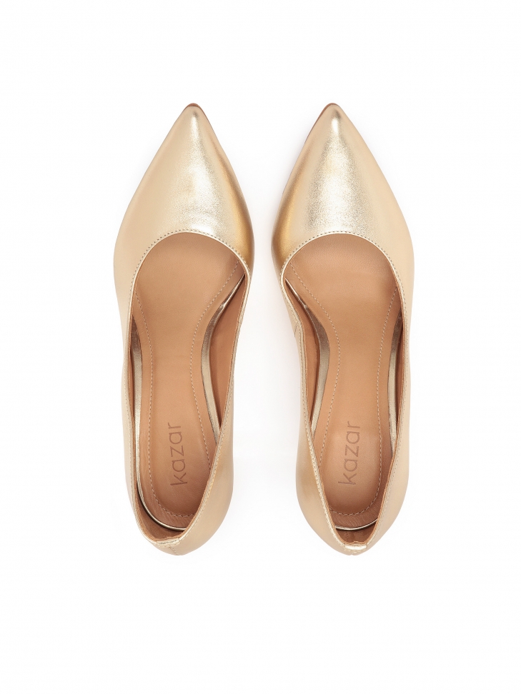 Gouden puntige leren pumps PEONY