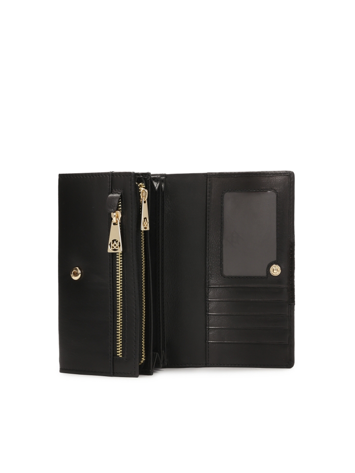 Zwart leren portemonnee met natuurlijke borstelharen SANTI