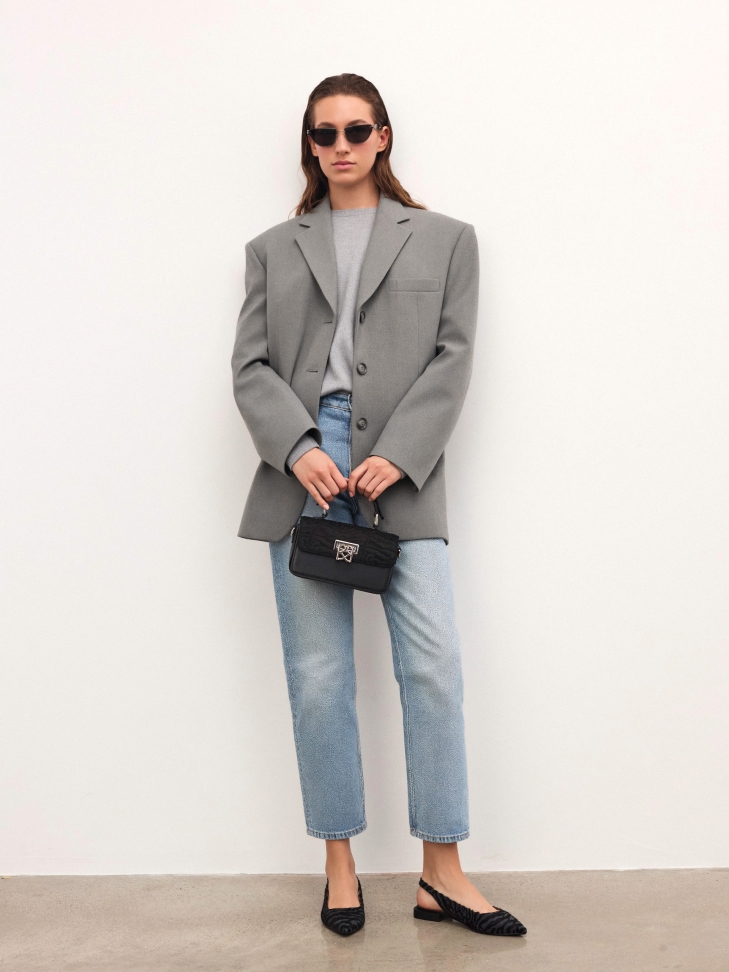 Zwarte handtas met zebrapatroon SIDE