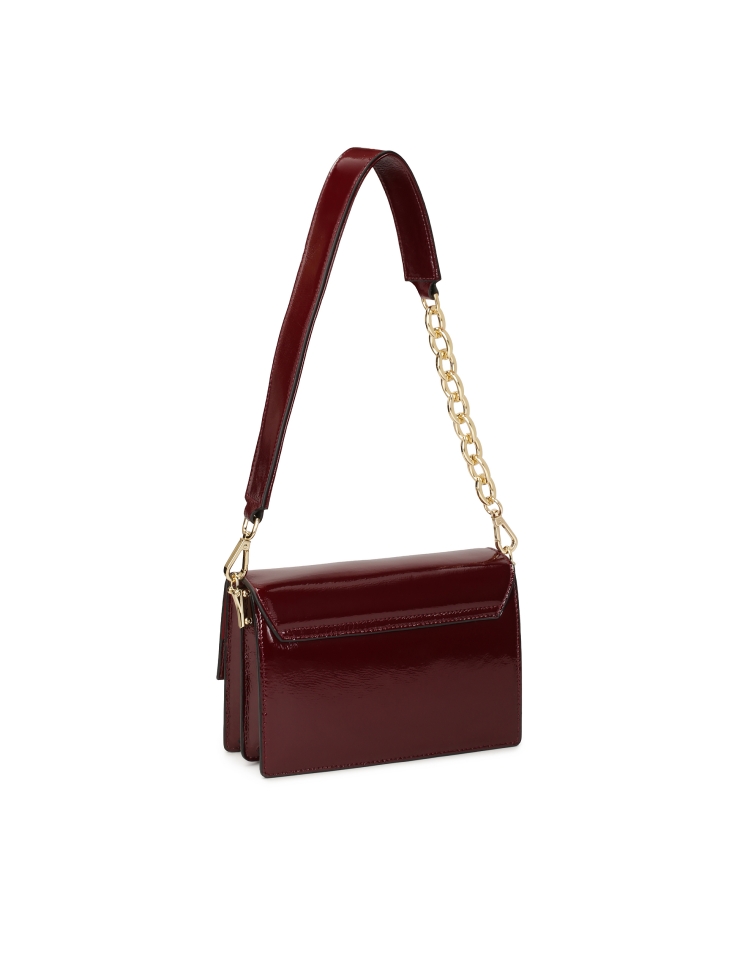 Maroon handtas met klep en kettingriem JONNA 