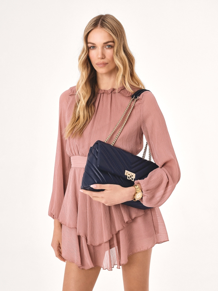 Marineblauwe gewatteerde kettinghandtas HALLIE