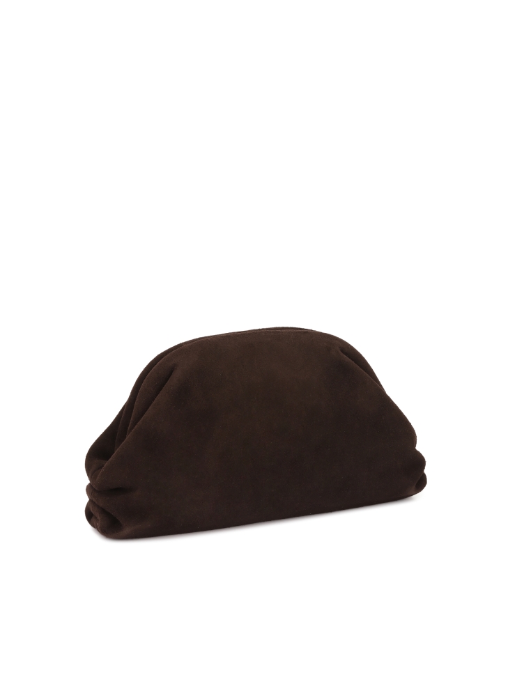 Suède bruine handtas met metalen frame GLOW