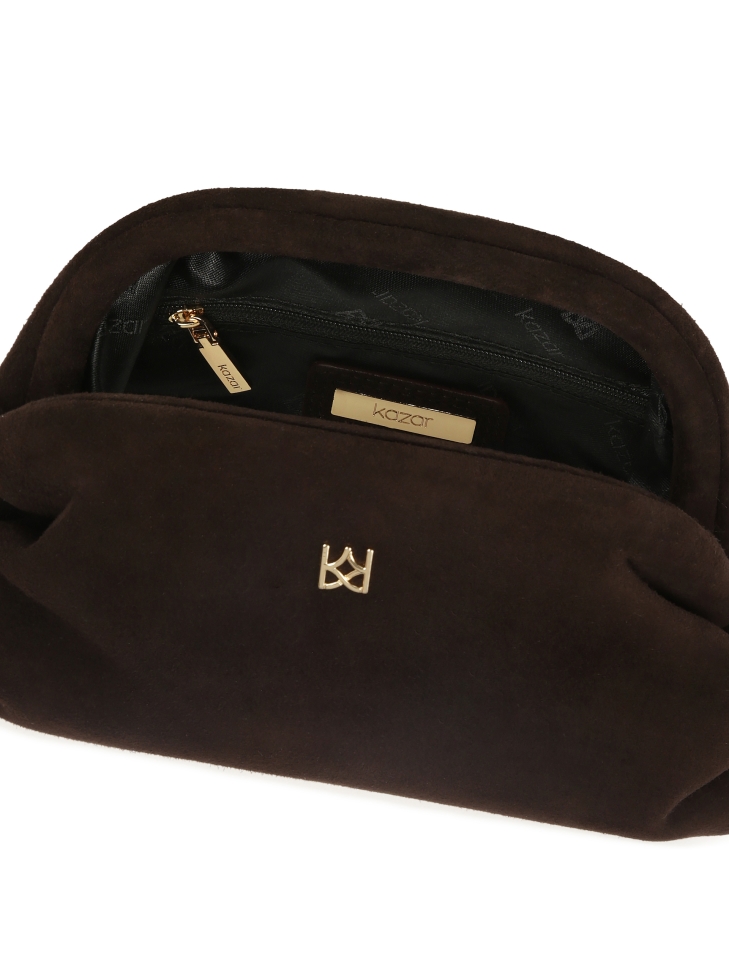 Suède bruine handtas met metalen frame GLOW