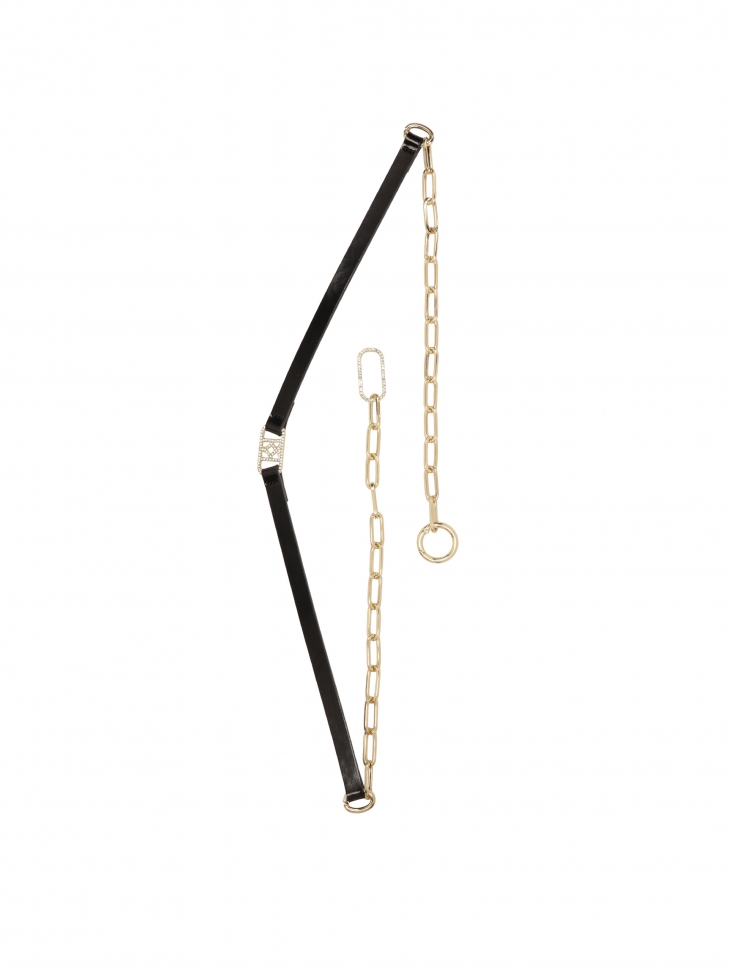 Smalle zwarte riem met gouden ketting AIKEN