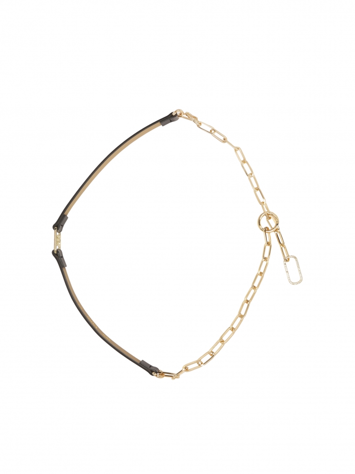 Smalle zwarte riem met gouden ketting AIKEN