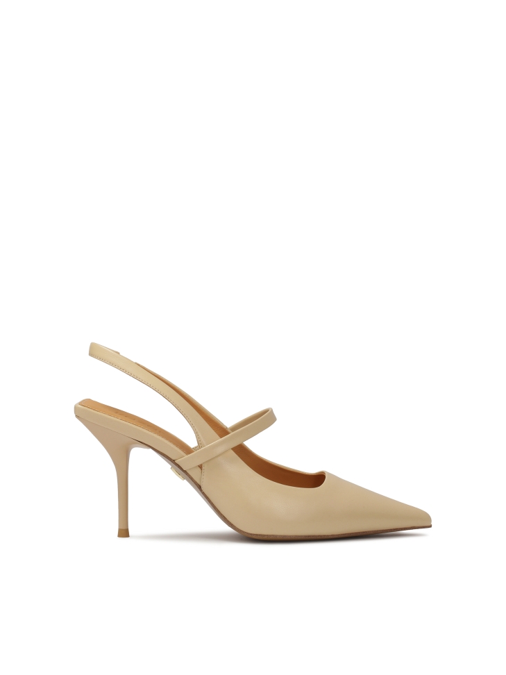 Beige pumps met open vierkante hak CAITLIN