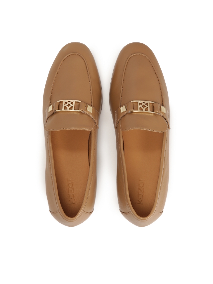 Lichtbruine leren loafers voor dames HONORINE