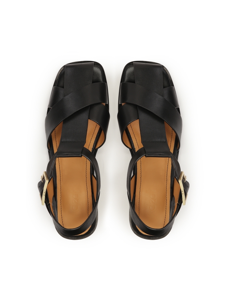 Zwarte leren sandalen met kruisende bandjes  MANORI