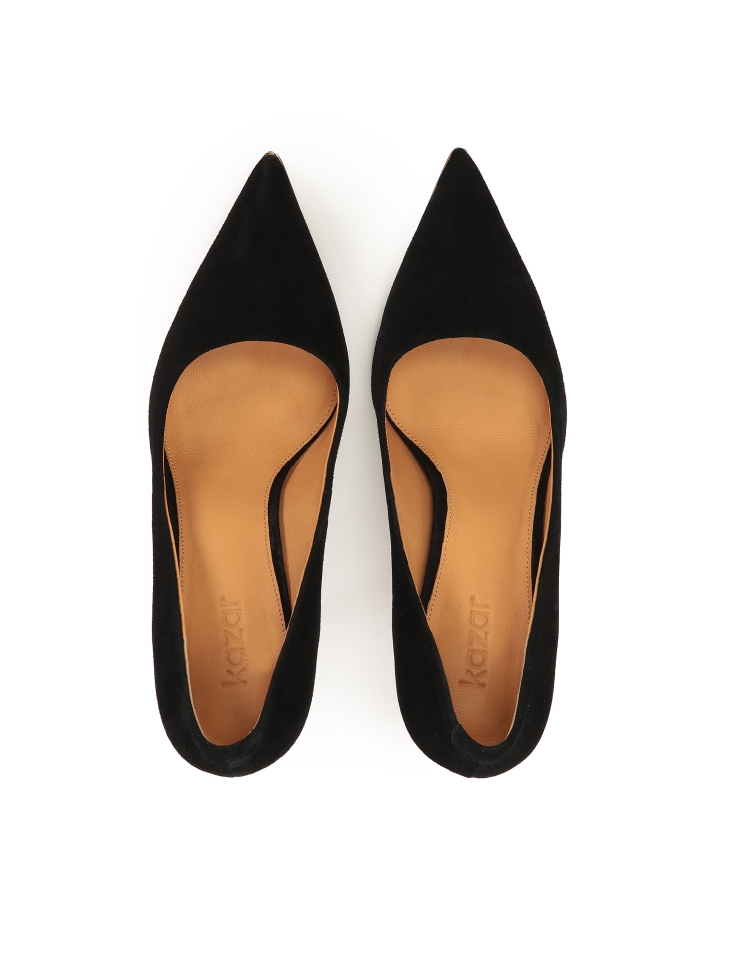 Zwart suède pumps met gouden hak ARICIA