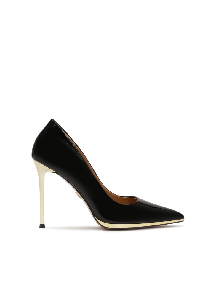 Zwarte lakleren pumps met gouden hak ARICIA