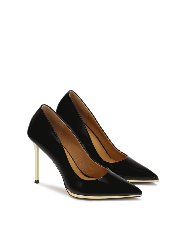 Zwarte lakleren pumps met gouden hak ARICIA