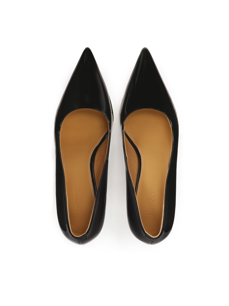 Zwarte lakleren pumps met gouden hak ARICIA