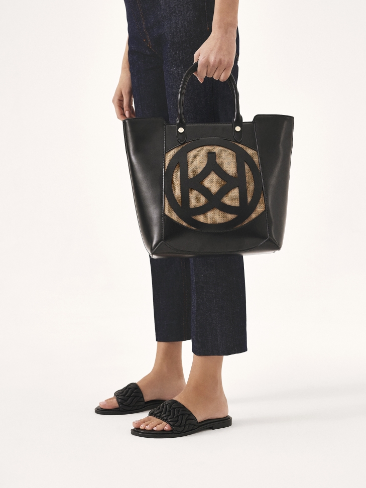 Zwart leren dia's met gekreukelde band JOVITE