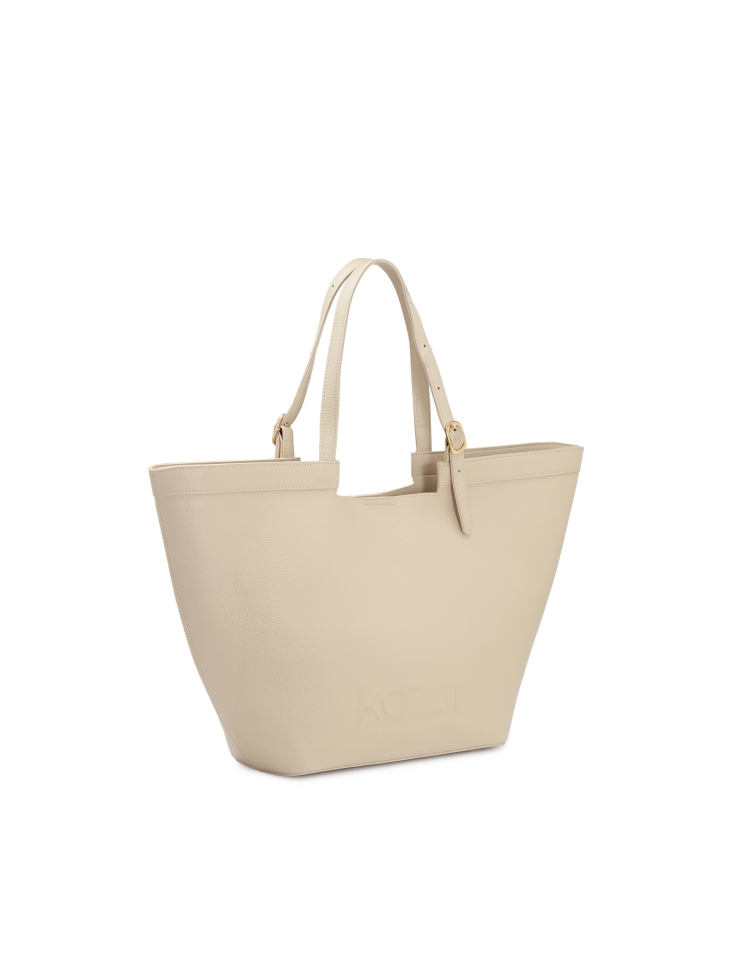 Crème grote schoudertas van glad leer  NAN