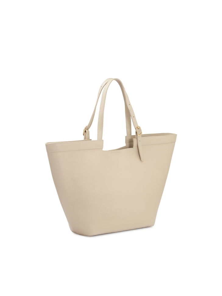 Crème grote schoudertas van glad leer  NAN