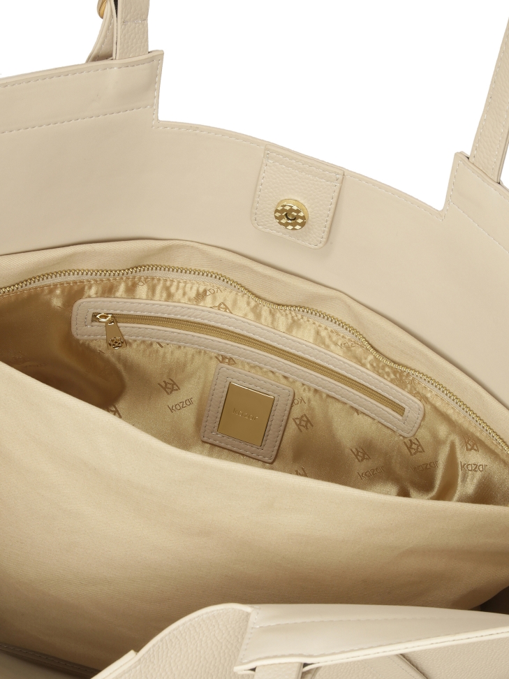 Crème grote schoudertas van glad leer  NAN