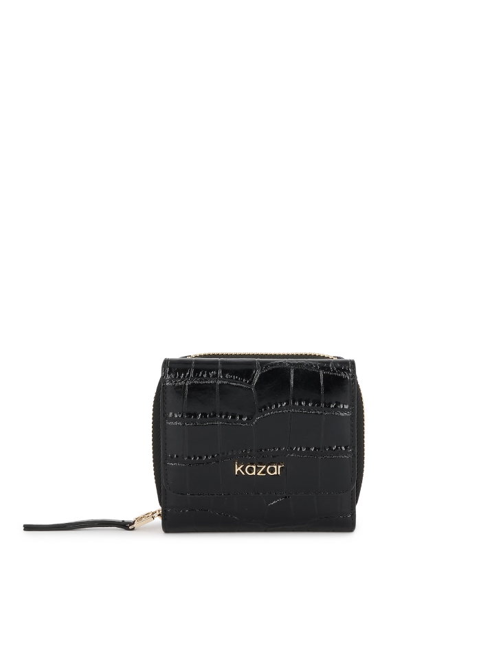 Damesportemonnee van zwart reliëfleer AMALA