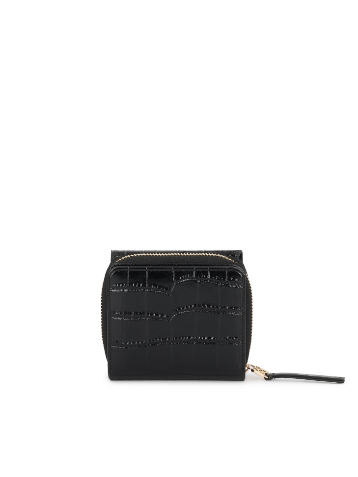 Damesportemonnee van zwart reliëfleer AMALA