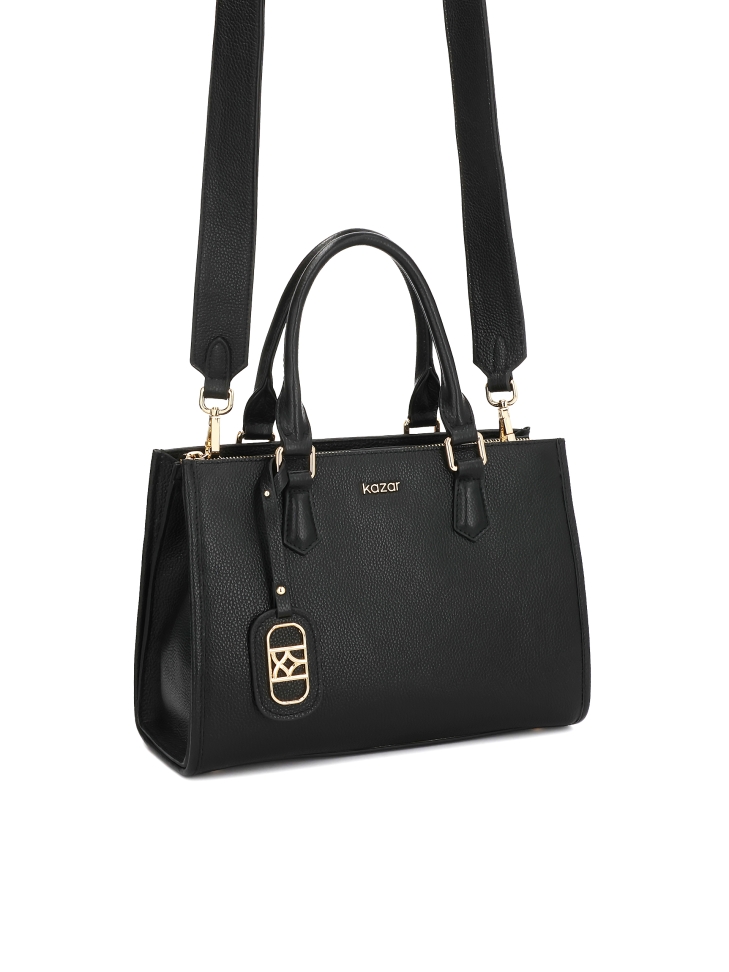 Zwarte leren handtas met afneembare riem en afsluitbaar compartiment NAFI