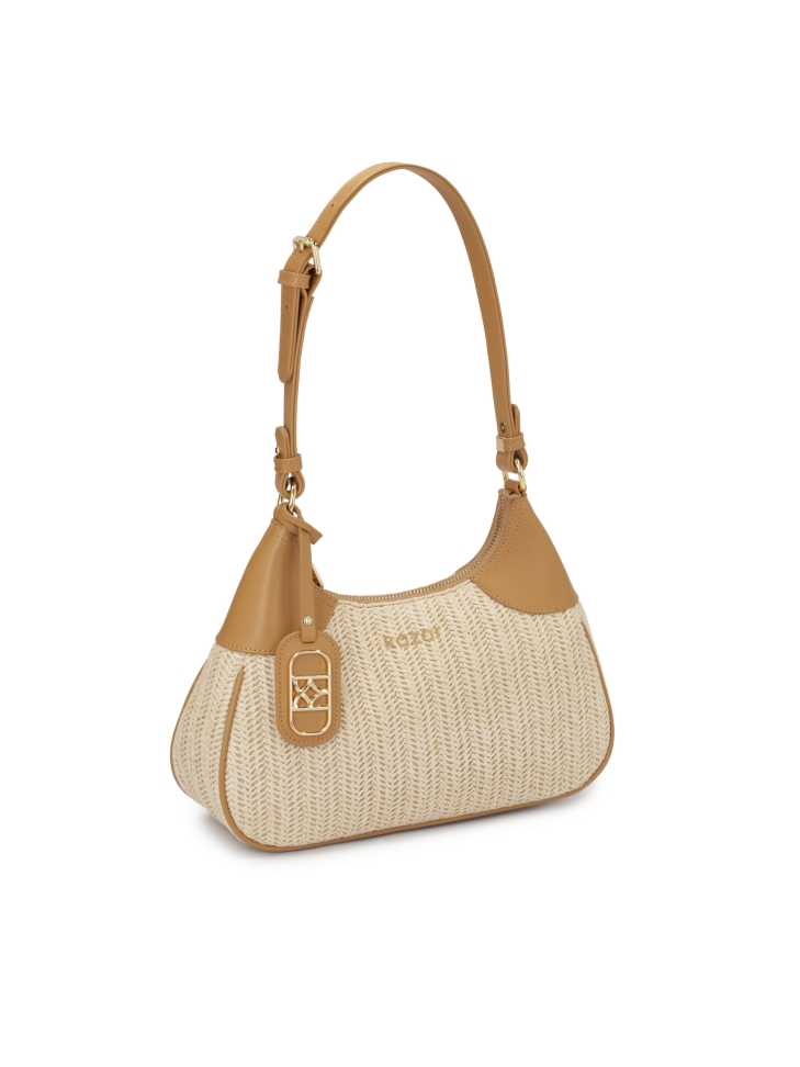 Beige gevlochten baguette handtas DARIEN