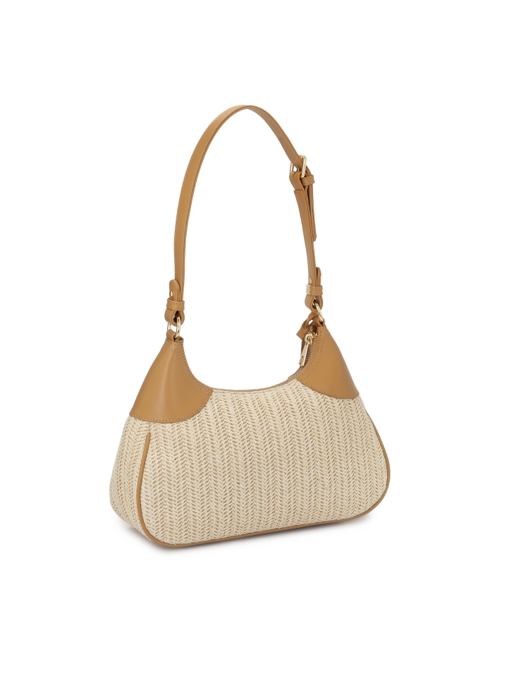 Beige gevlochten baguette handtas DARIEN