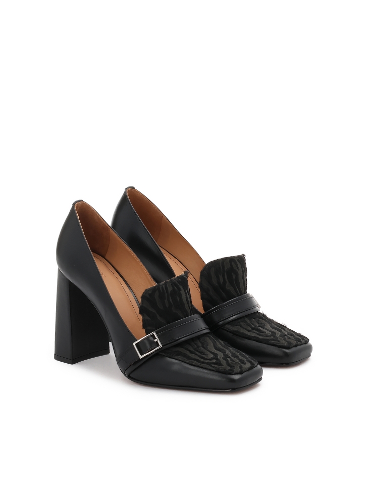 Zwarte naaldhakken met accenten van dierenprint ZELIA