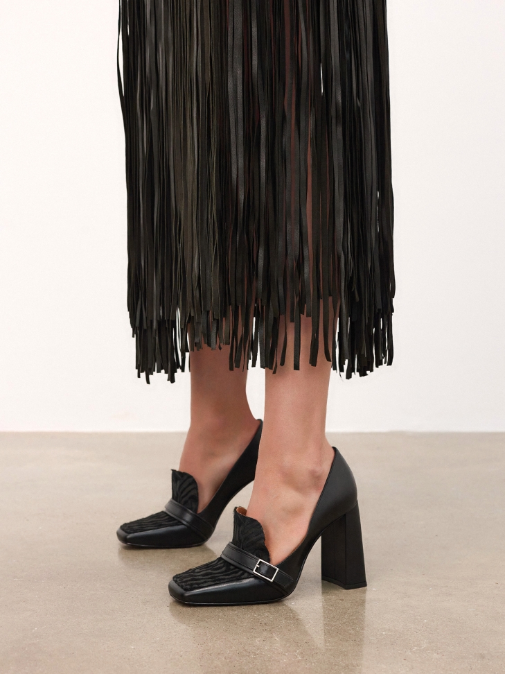 Zwarte naaldhakken met accenten van dierenprint ZELIA