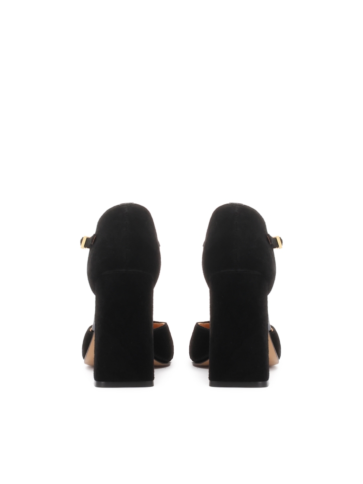 Suède half-open-teen pumps op een paaltje ZELIA